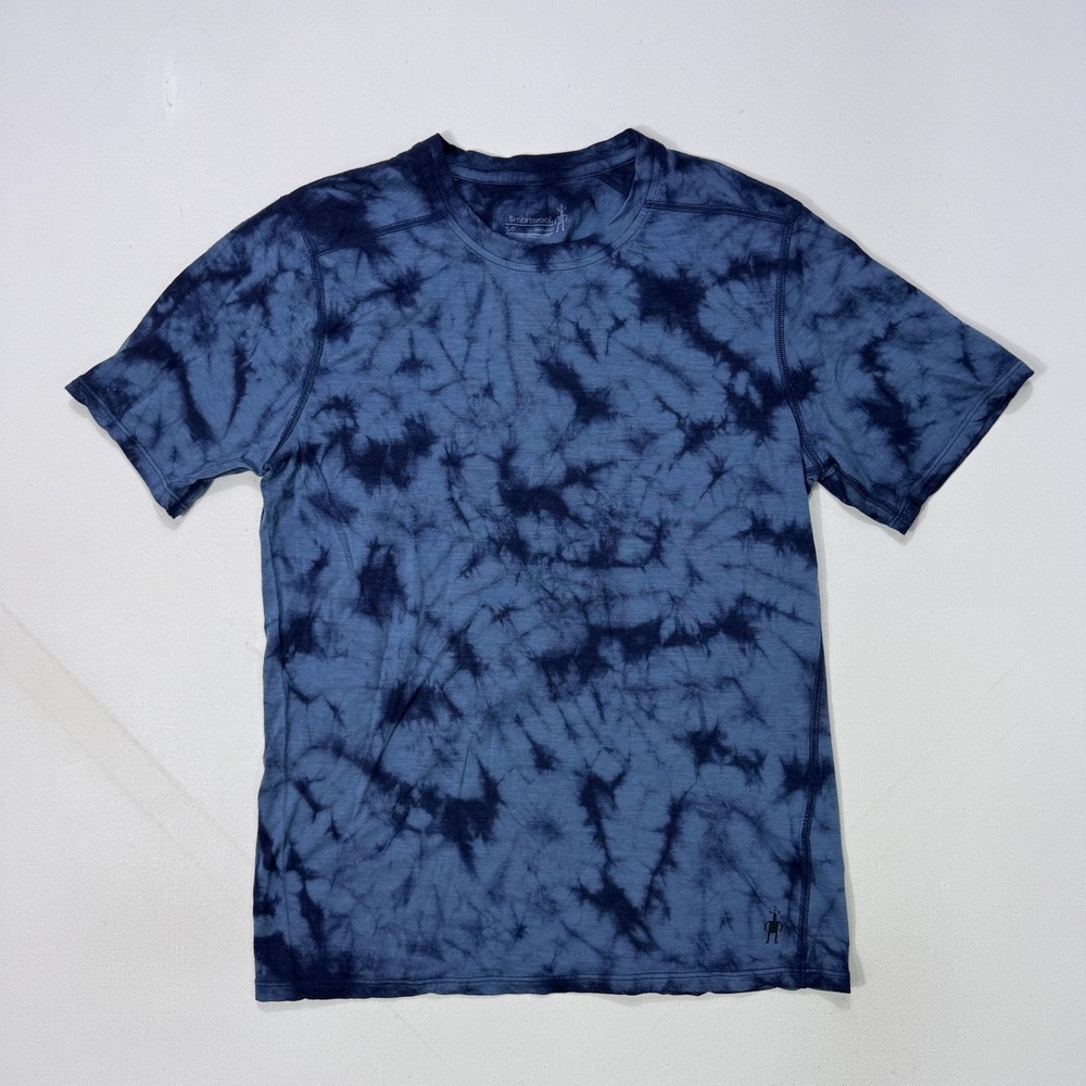 Smartwool Mens Merino Wool Blend Tie Dye Short Sleeve T-Shirt Blue Small Outdoor